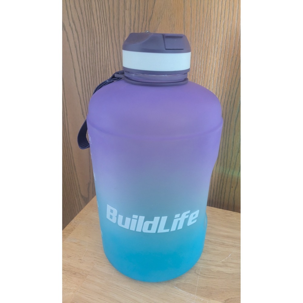 Build Life 1 Gallon Water Bottle with Time Marker Straw Motivational Purple Blue